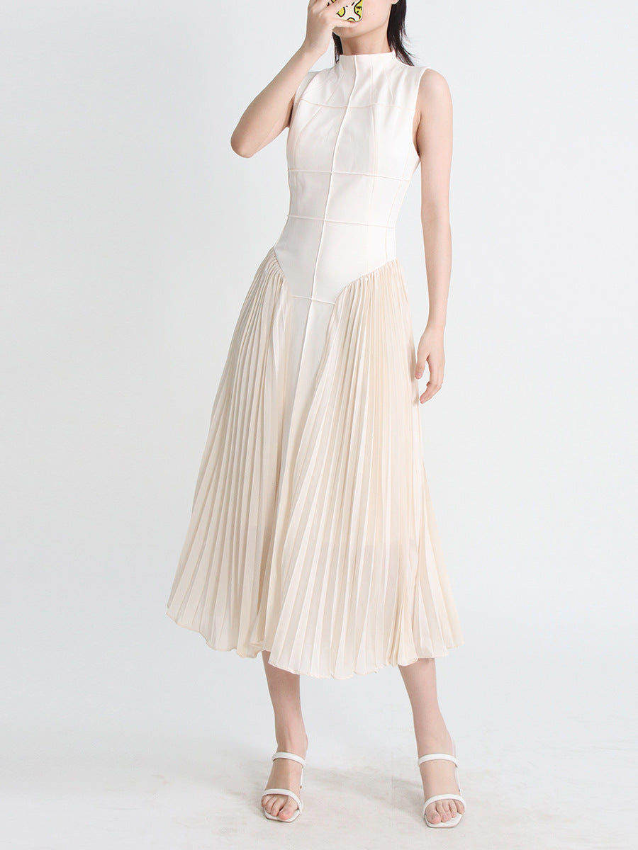 sleeveless pleated midi dress with paneled bodice – Calixta