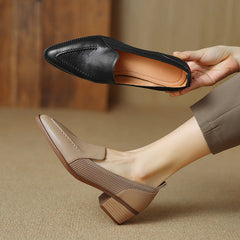 taupe leather block heel loafers with knit side panels – LENORA