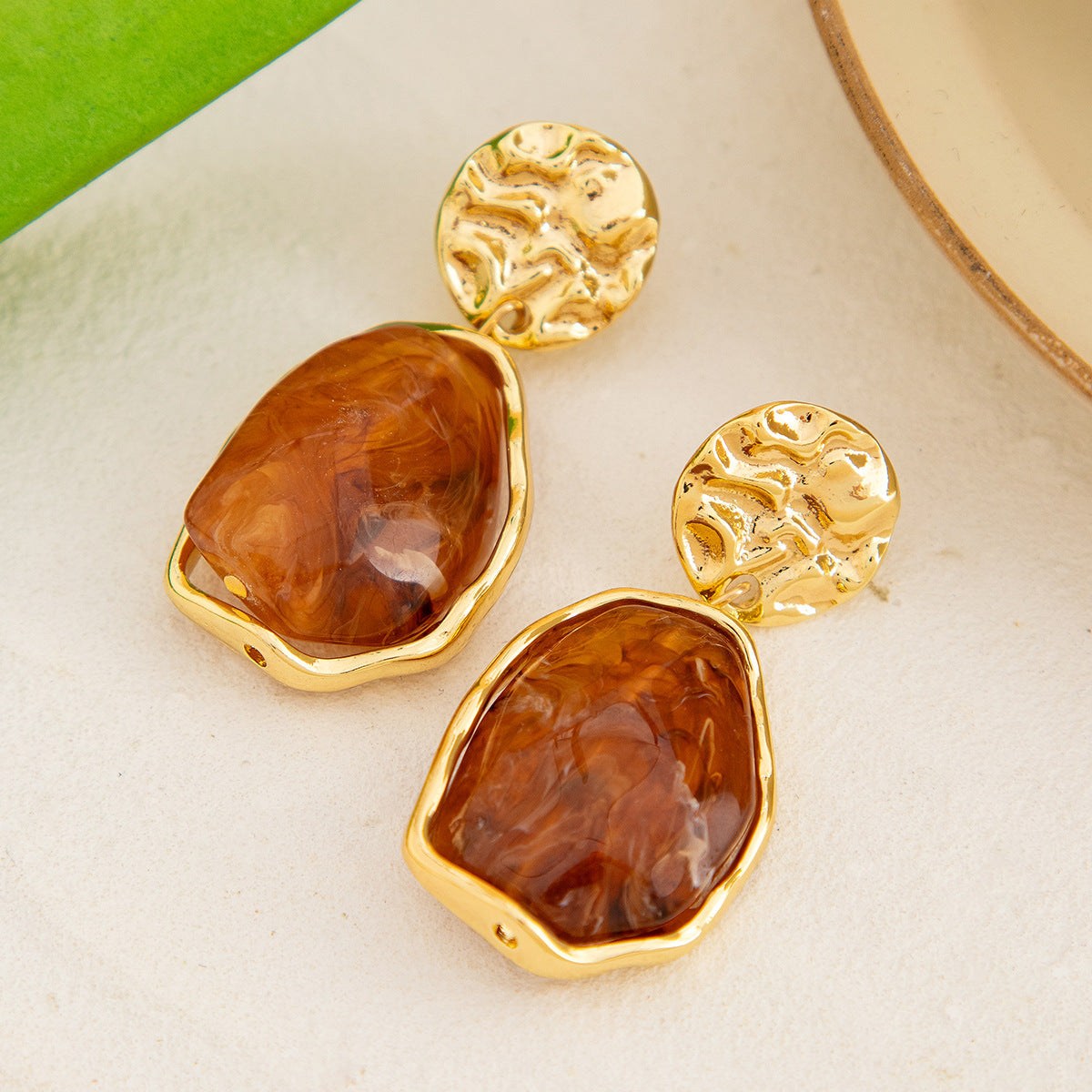 rectangular drop earrings with molten gold and pearl enamel – LUNEA