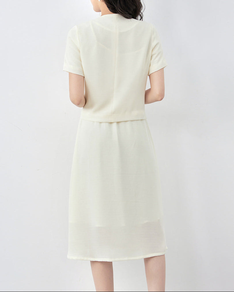 pleated midi suit with short-sleeve blazer - BELLES