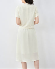 pleated midi suit with short-sleeve blazer - BELLES
