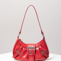 Ruched faux leather shoulder bag with statement buckles – Rinmy
