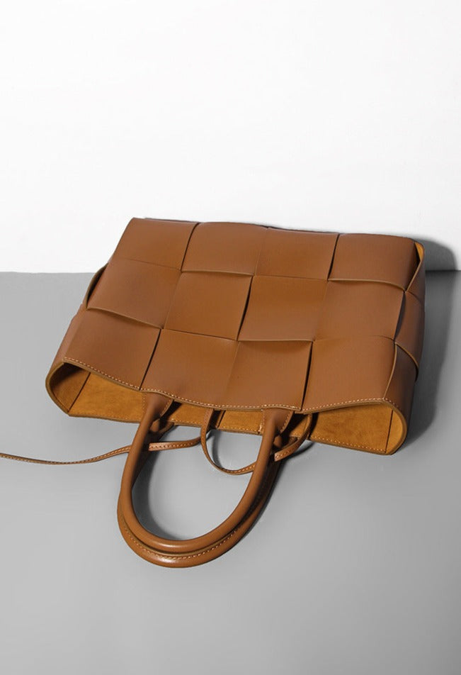 woven leather tote bag with top handles - Abirah