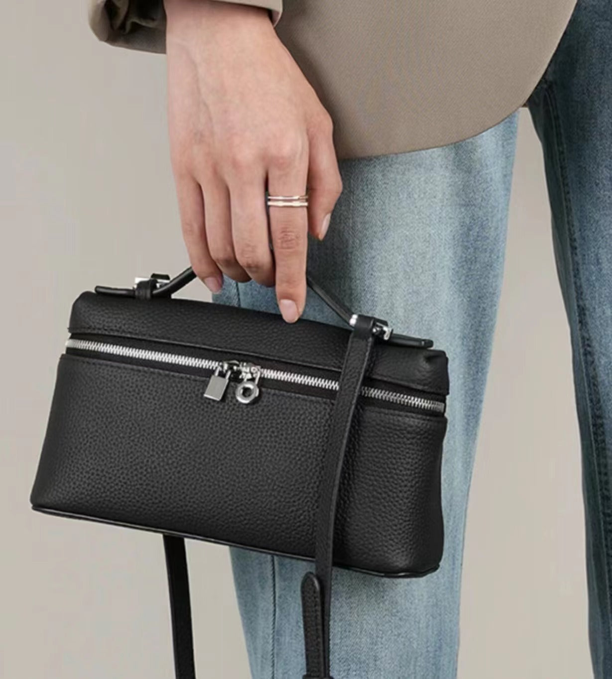 textured leather crossbody with top handle - ARYA