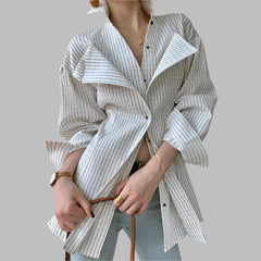 striped longline blouse with layered lapel detail - Terese