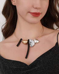 abstract stone and tube necklace on gold wire – ARDEN