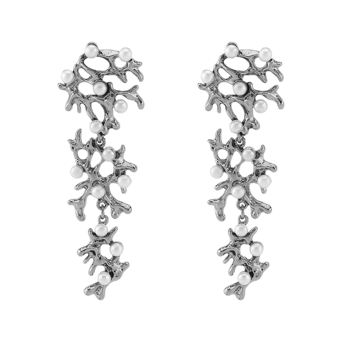 gold coral drop earrings with pearl accents – CORALIA