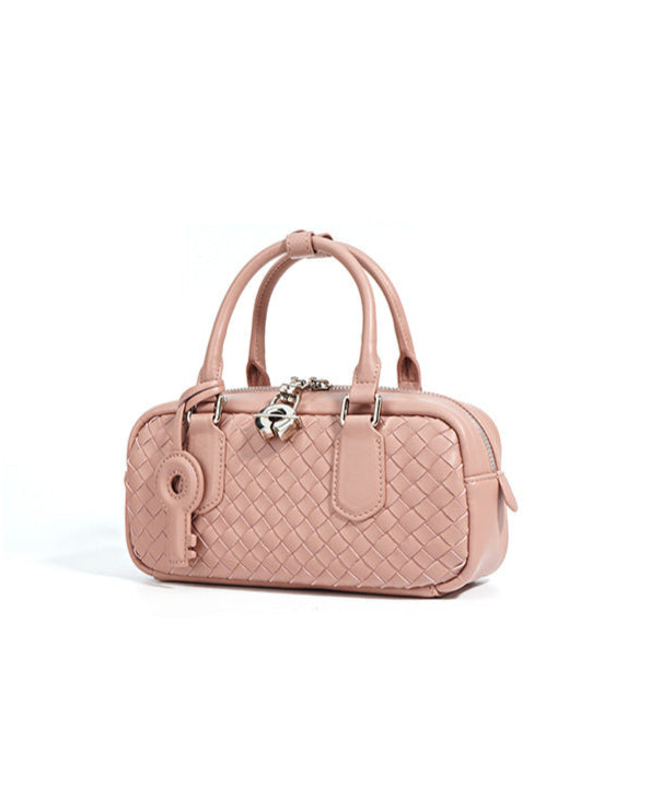 mini woven top-handle bag with lock charm - RIVKA