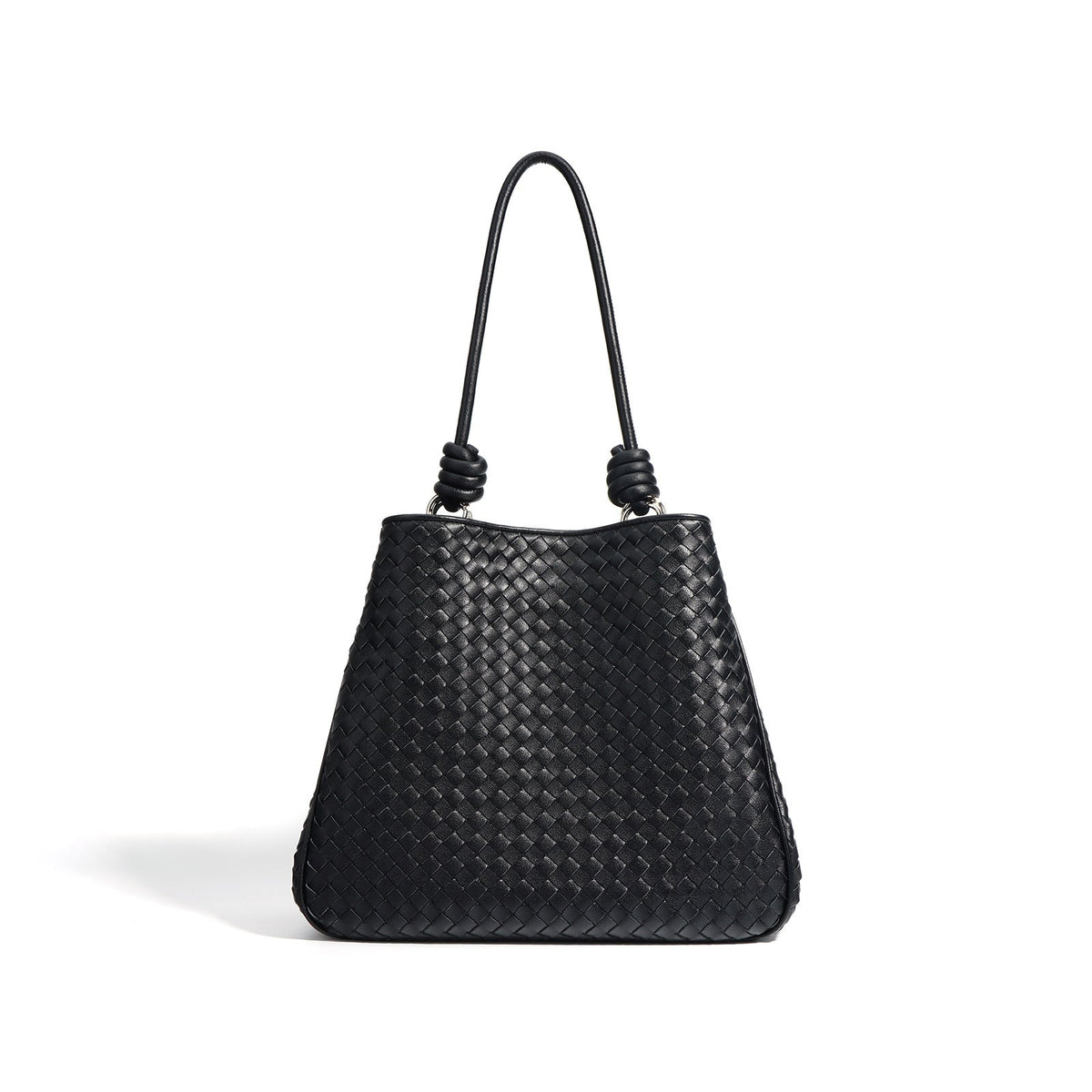 woven trapeze shoulder bag with knotted strap detail – ARYDA
