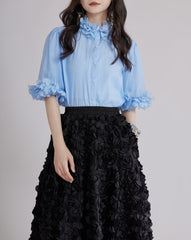 puff sleeve shirt with 3D floral trims - BLOSIOM