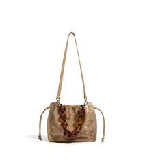 metallic drawstring shoulder bag with pearl handle – OLIVE