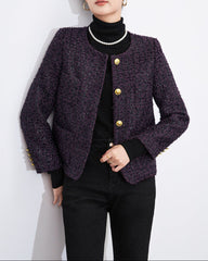 textured tweed jacket with gold buttons - VERAQ