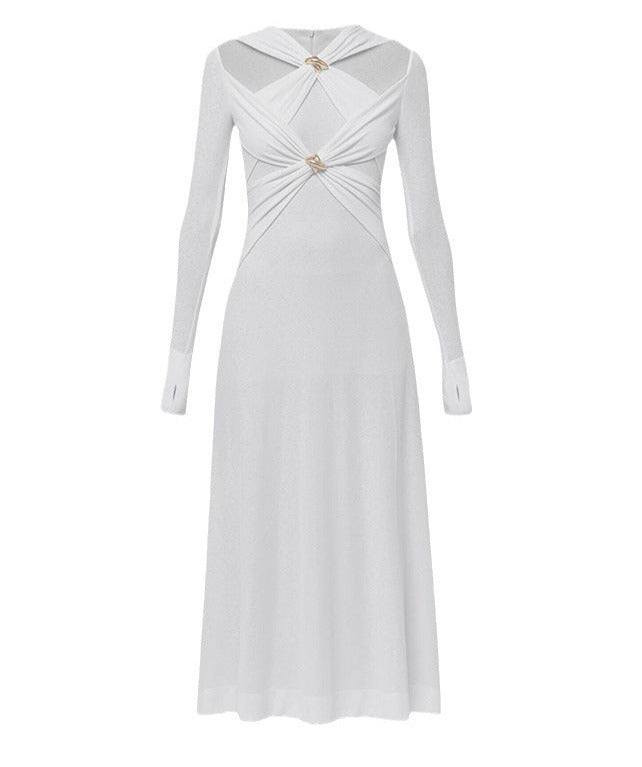 cut-out long-sleeve maxi dress with gold accents – Edythe