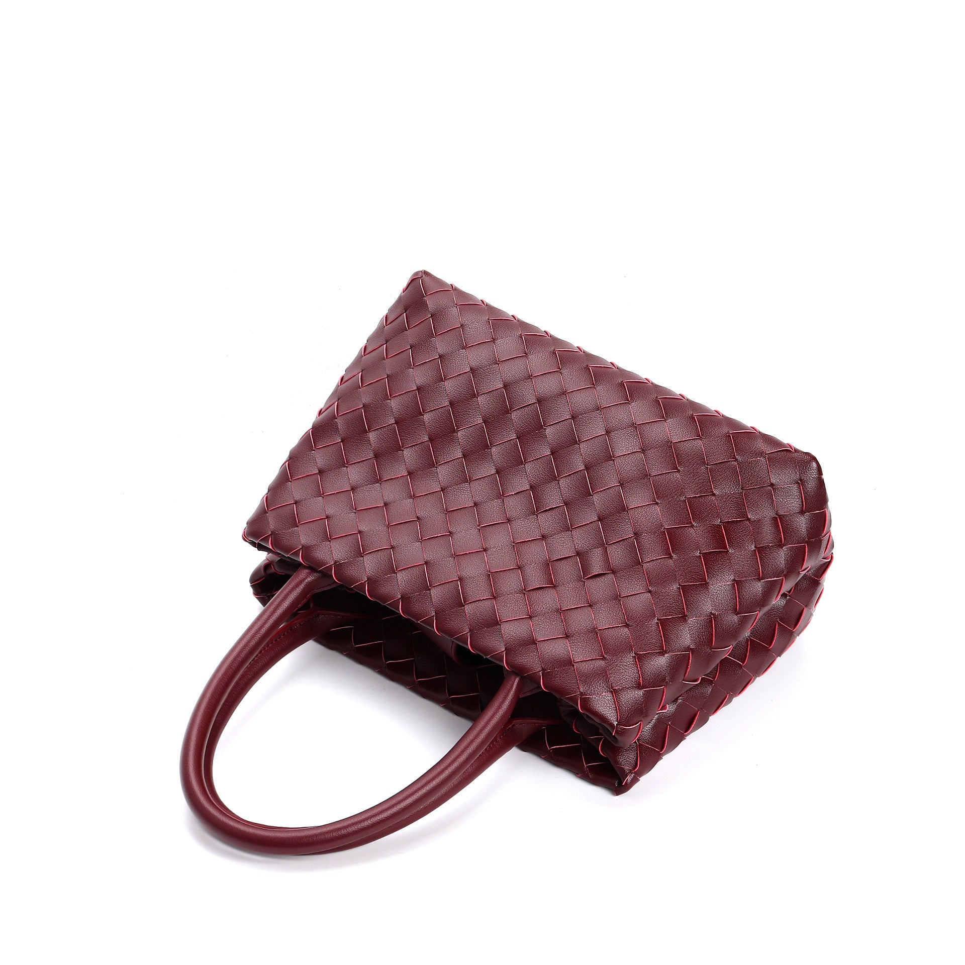 structured woven leather handbag with top handles and shoulder strap - MILZA