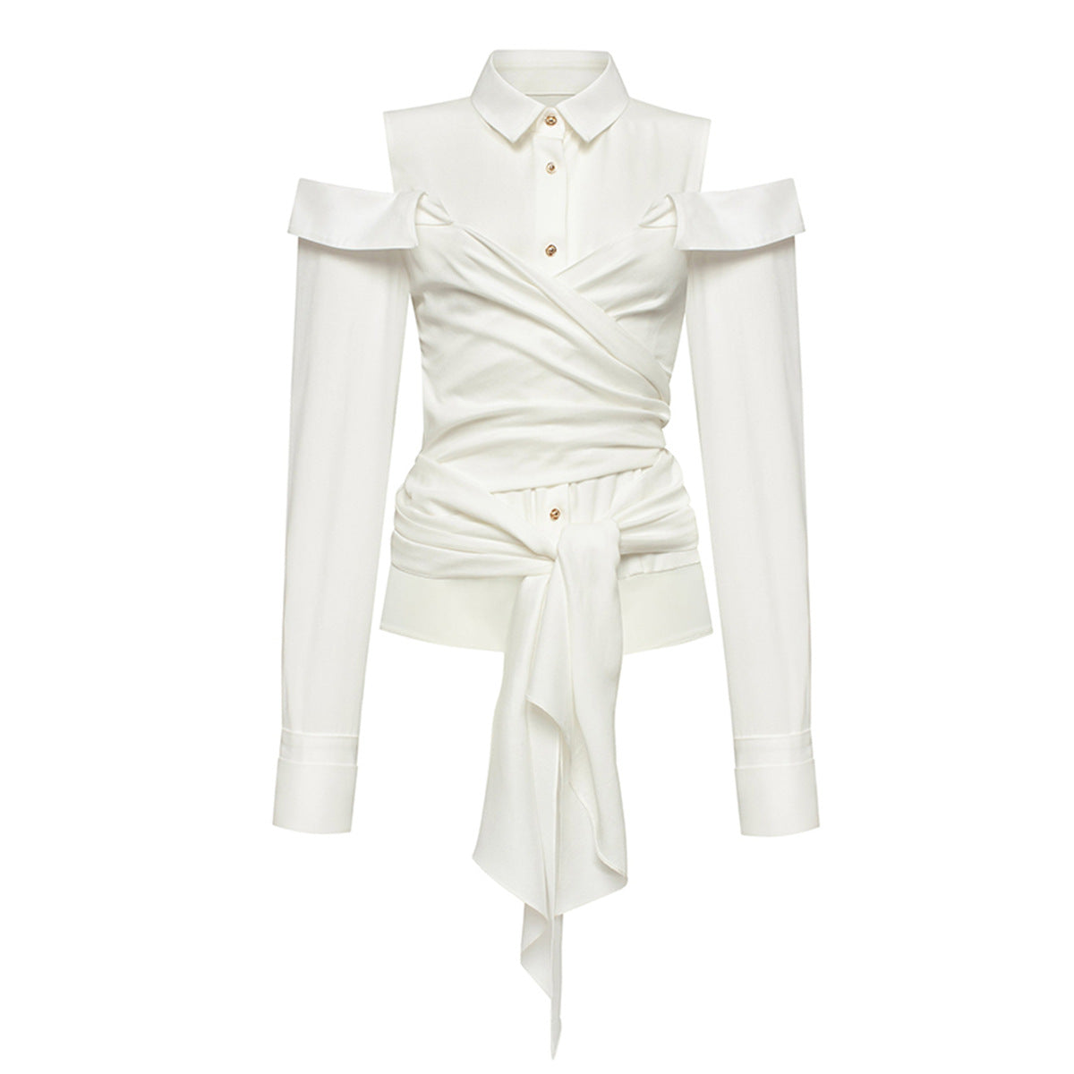 cold-shoulder wrap blouse with waist tie – SERENA