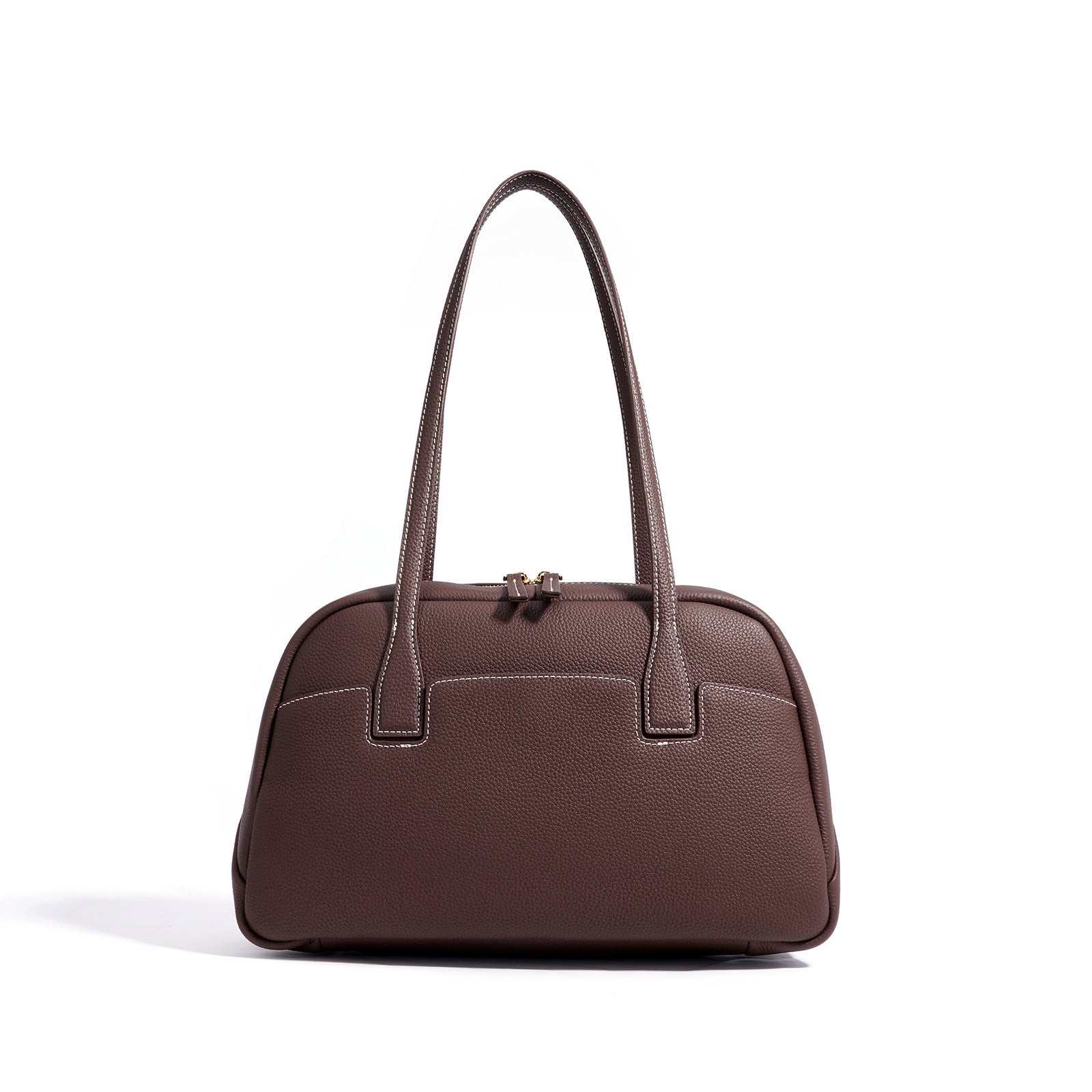 structured leather tote with contrast stitching – NOIX