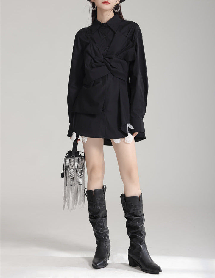 Long-sleeve button-down shirt with twisted front detail - Qilbu