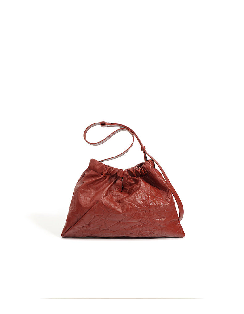 crinkled leather tote with gathered top - LUNTA