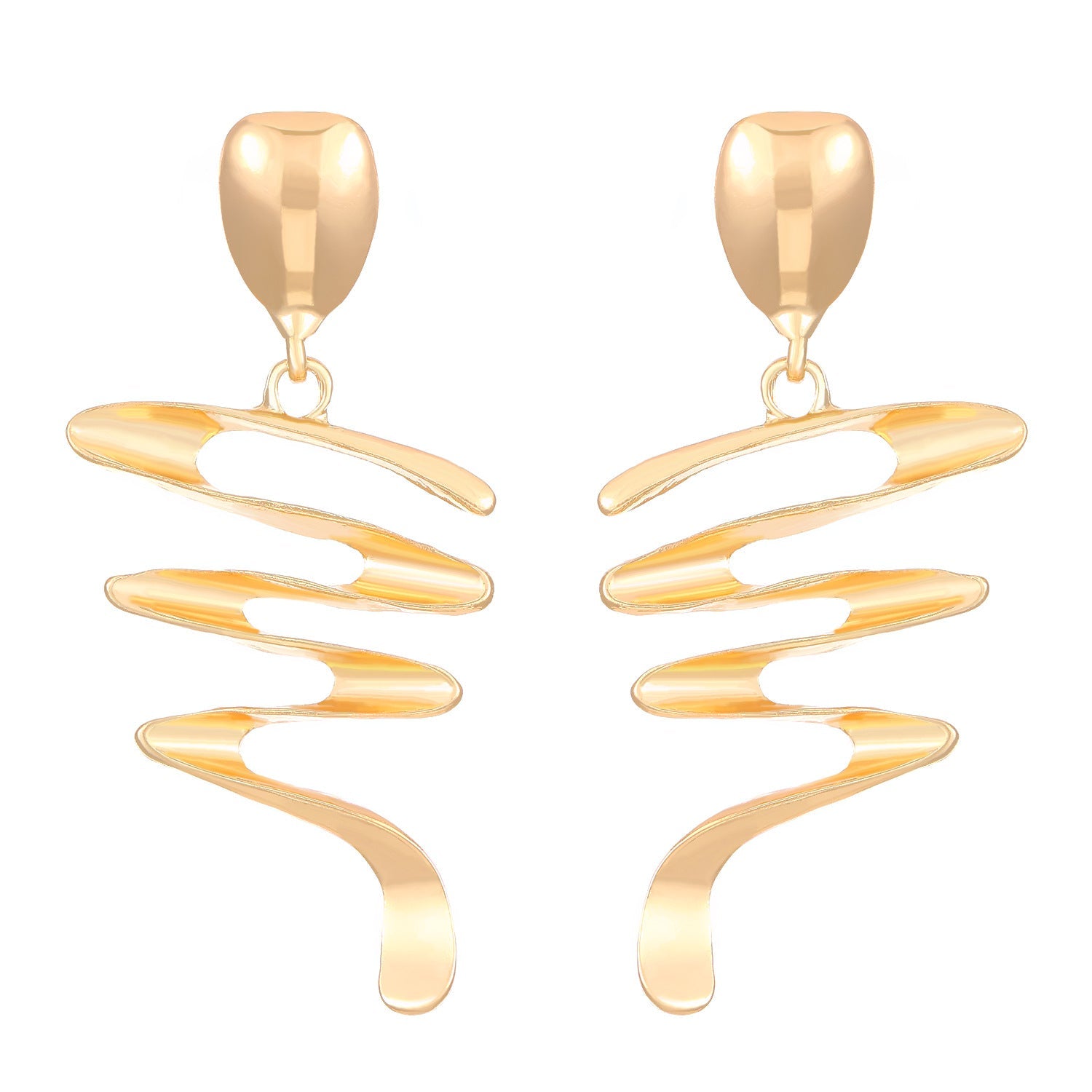 Spiral-cut drop earrings in polished gold-tone metal - Nawly