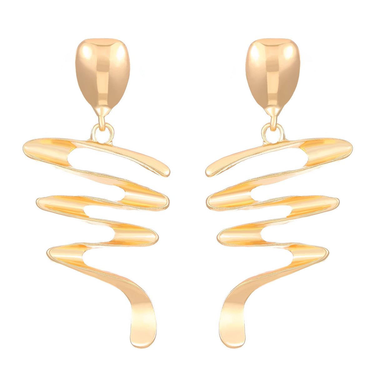 Spiral-cut drop earrings in polished gold-tone metal - Nawly