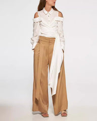 cold-shoulder wrap blouse with waist tie – SERENA
