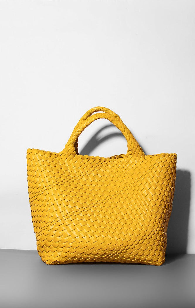 woven leather tote bag with top handles - Aaatrti