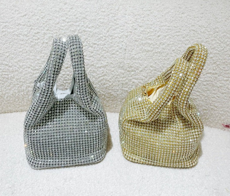 crystal-embellished knotted-handle evening bag - Eromidc