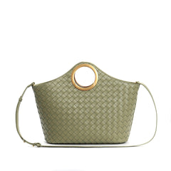 woven leather tote with circular metal handle - ARYAX