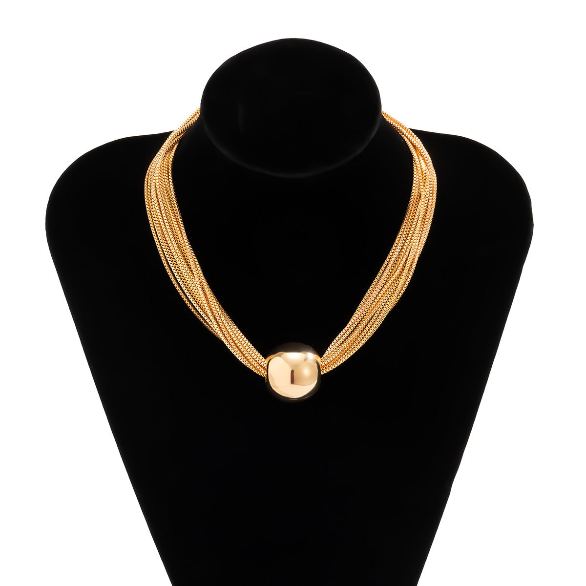 Multi-strand chain necklace with statement orb - Ajiby