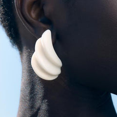 sculptural wave earrings in matte ivory – NALU