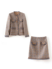 textured tweed skirt suit with contrast fringe trims - CHLOÉY