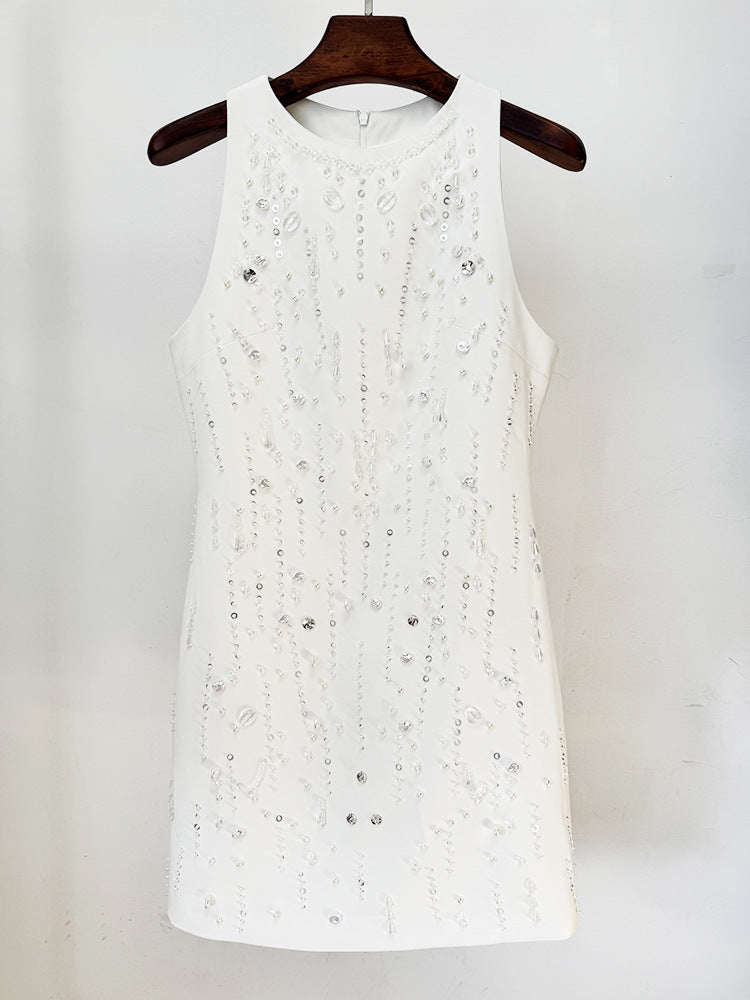 sleeveless embellished mini dress with high neckline – CRYSTA