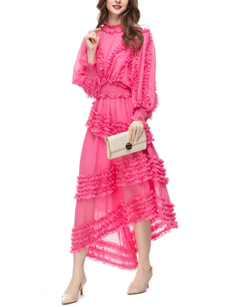 ruffled asymmetrical chiffon dress in emerald – Tharisha
