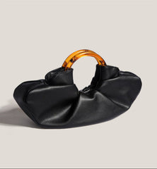 ruched clutch with tortoiseshell ring handle – VERA
