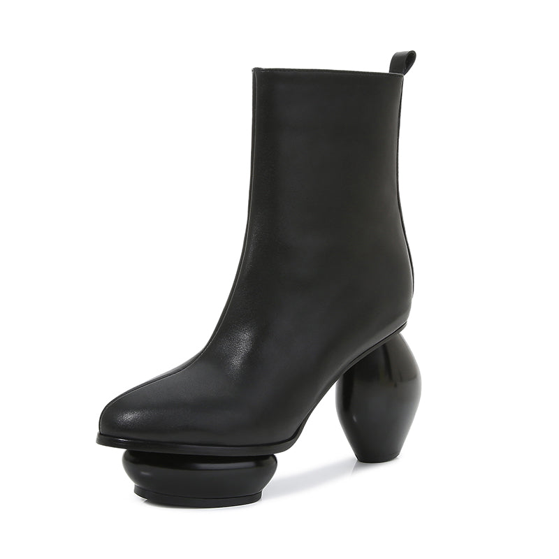 patent leather ankle boots with sculptural round heels - LONNEE