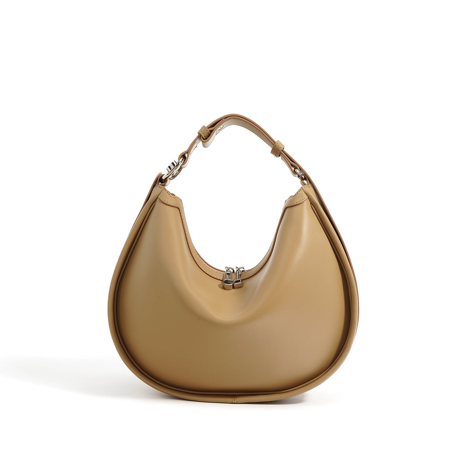 crescent-shaped leather shoulder bag with top zip – OLIVEA