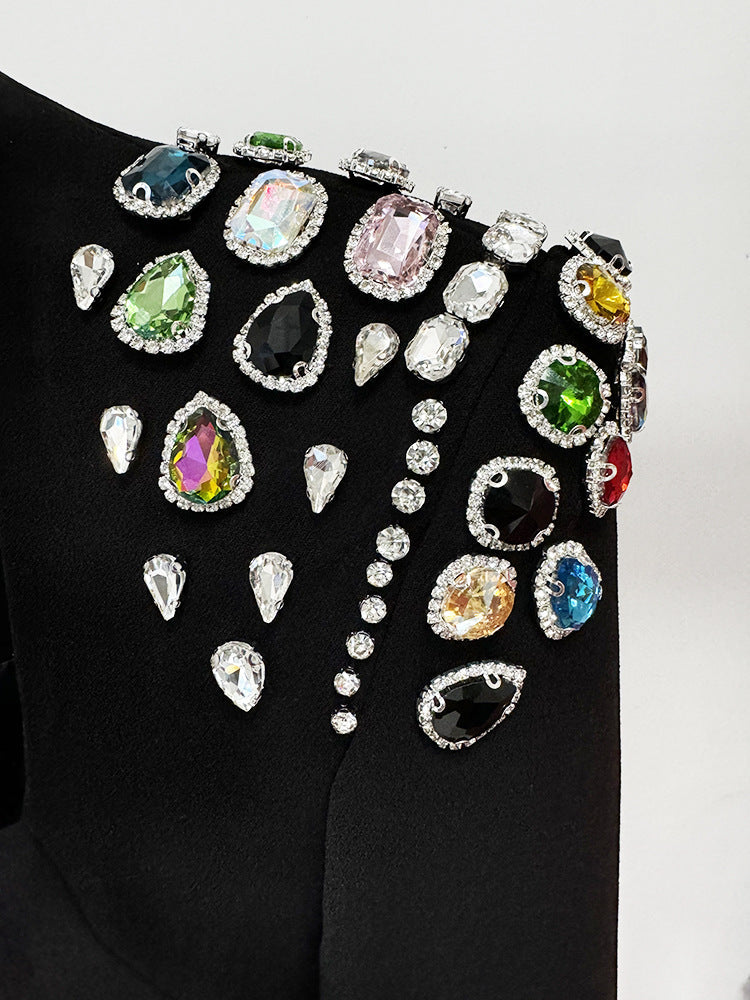Embellished shoulder column dress with long sleeves – Amonda