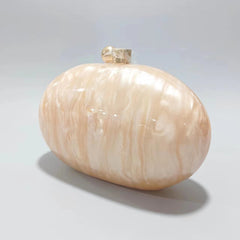 Oval marble clutch with gold clasp and chain handle - Zigru