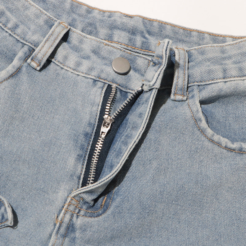 High-waisted denim pants with floral embroidery - Fusni