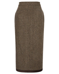 High-waisted herringbone pencil skirt with satin trim - Milta