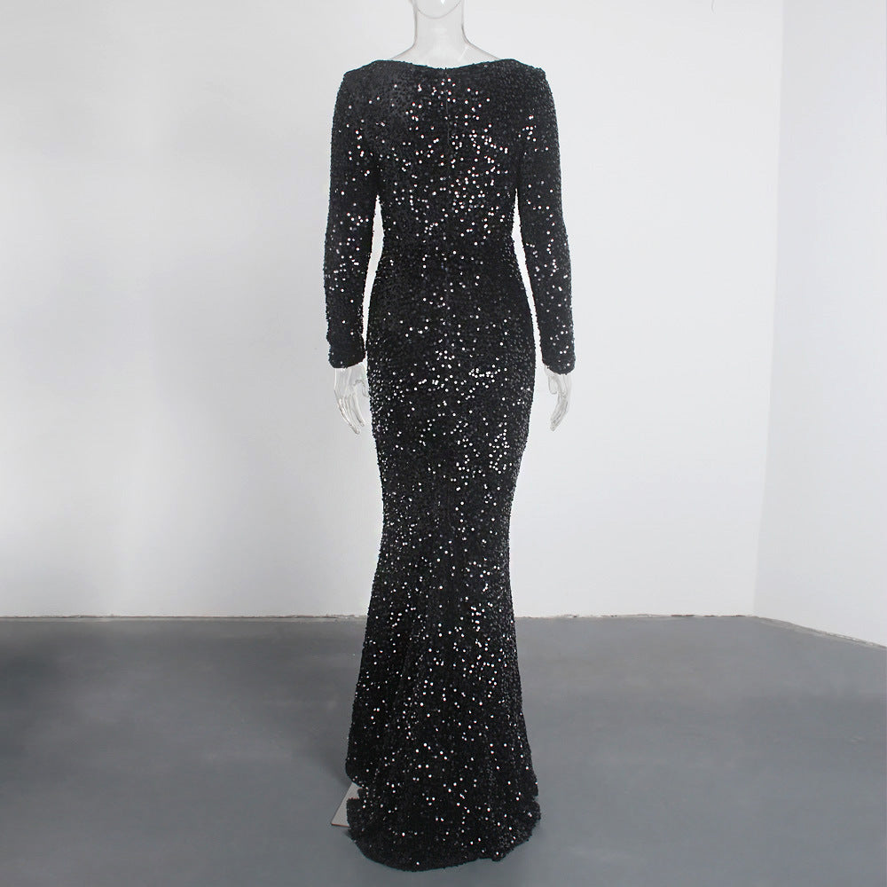 long-sleeve mermaid gown with silver sequins – Tieve
