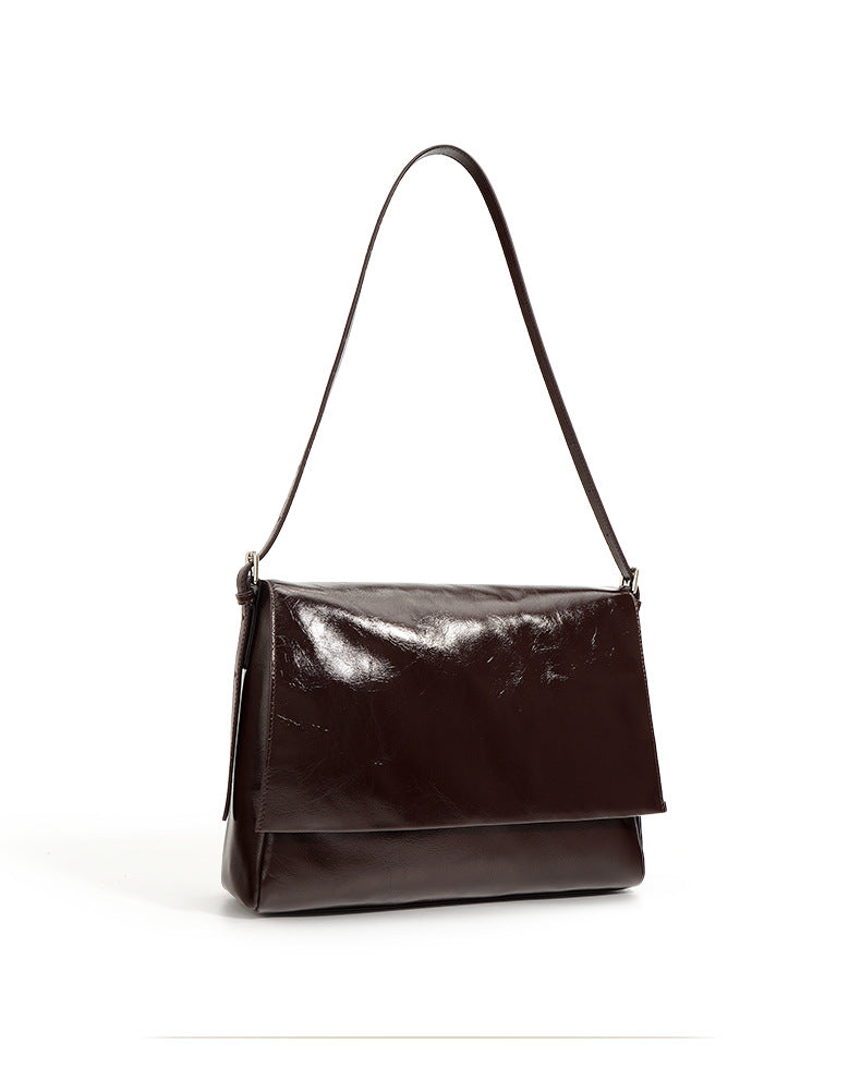 fold-over shoulder bag in glossy leather - KAIR