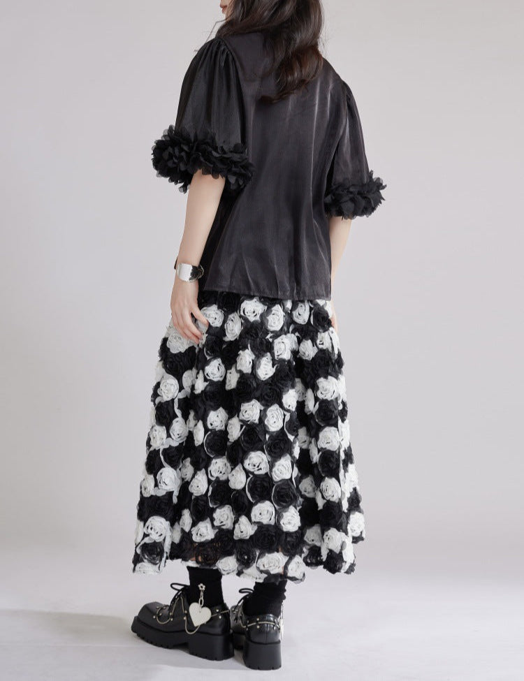 puff sleeve shirt with 3D floral trims - BLOSIOM