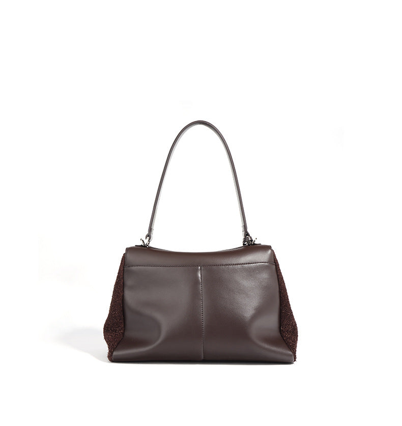 textured wool satchel with leather flap – AUBURN