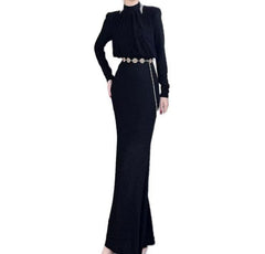 long-sleeve column dress with draped bodice – RY MOON