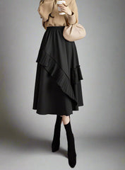 asymmetrical midi skirt with pleated ruffle trim - Firouzeh