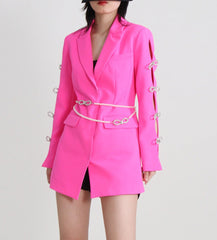 longline blazer with pearl chain and crystal bows – FAYE