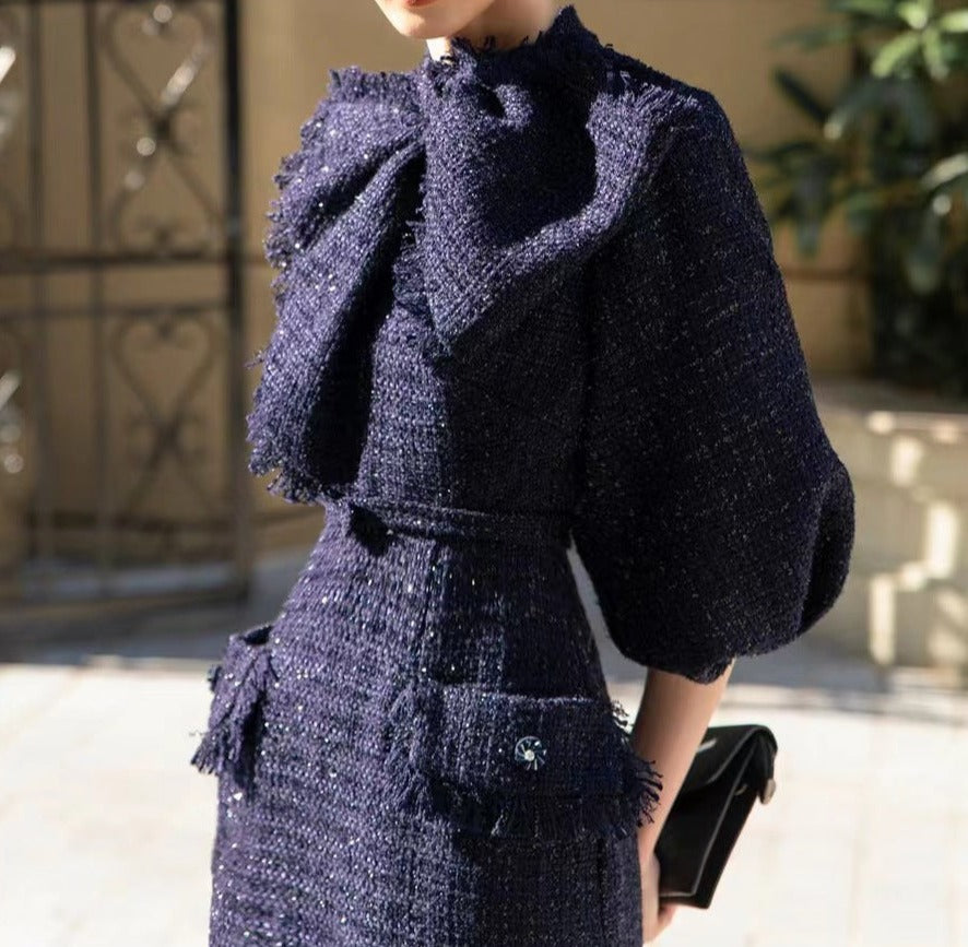 tweed midi dress with bow collar – Eriella