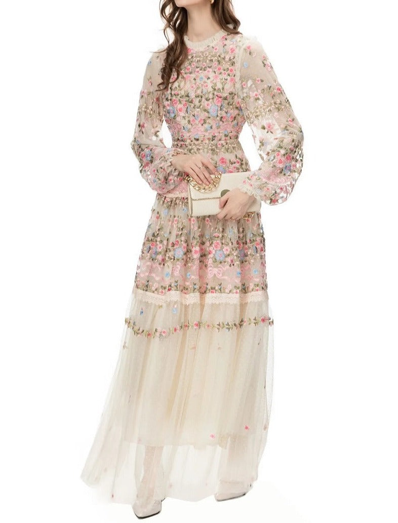 sheer embroidered tulle gown with floral motifs – Fikwesd