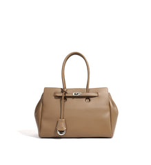 structured top-handle tote with lock detail – VIOLET